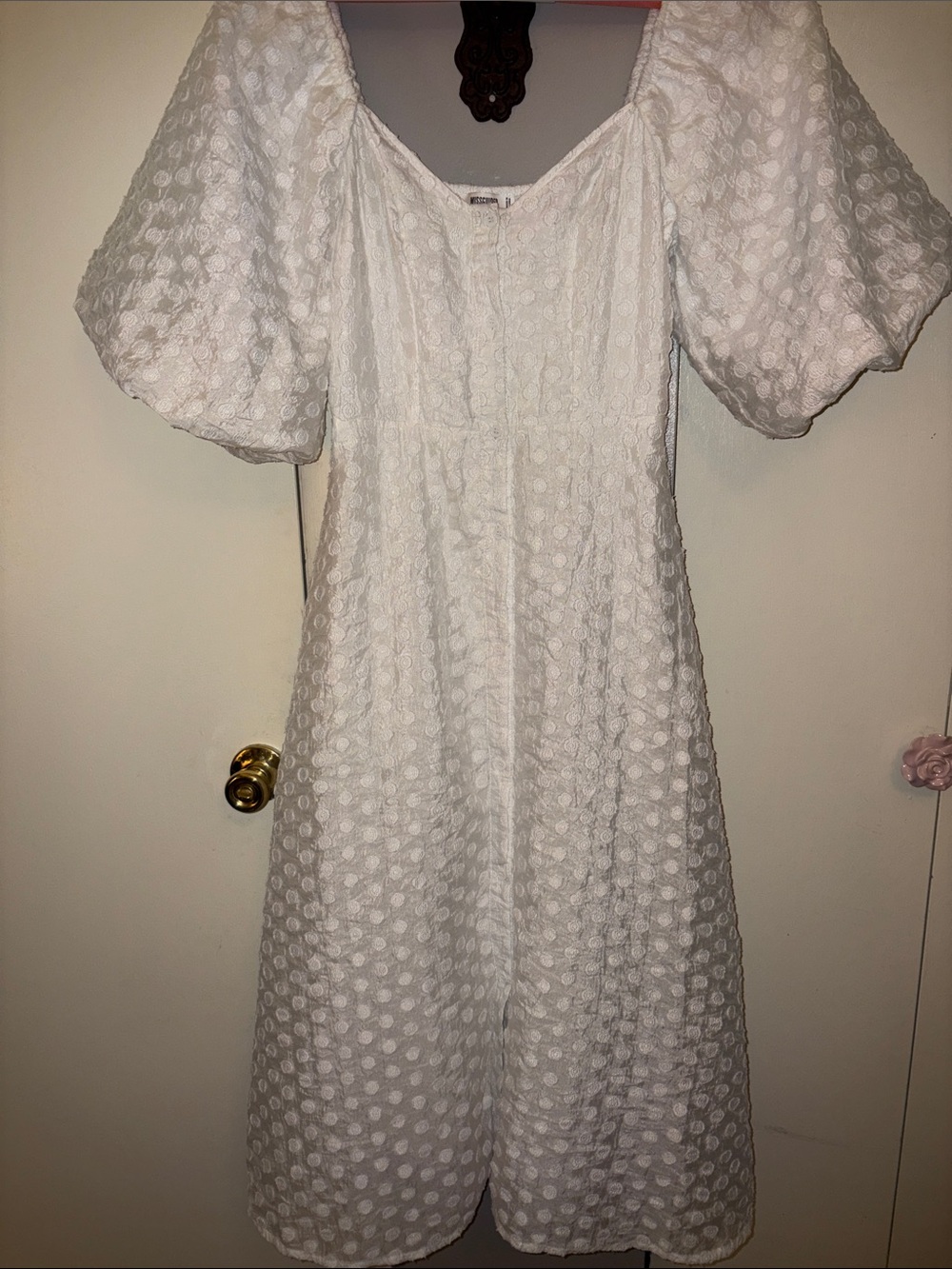 Missguided White Swiss Dot Puff-Sleeve Midi Dress